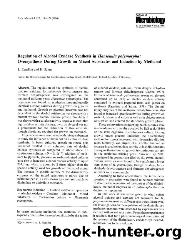 Regulation of alcohol oxidase synthesis in <Emphasis Type="Italic">Hansenula polymorpha<Emphasis>: Oversynthesis during growth on mixed substrates and induction by methanol by Unknown