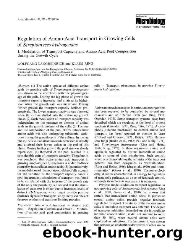 Regulation of amino acid transport in growing cells of <Emphasis Type="Italic">Streptomyces hydrogenans<Emphasis> by Unknown