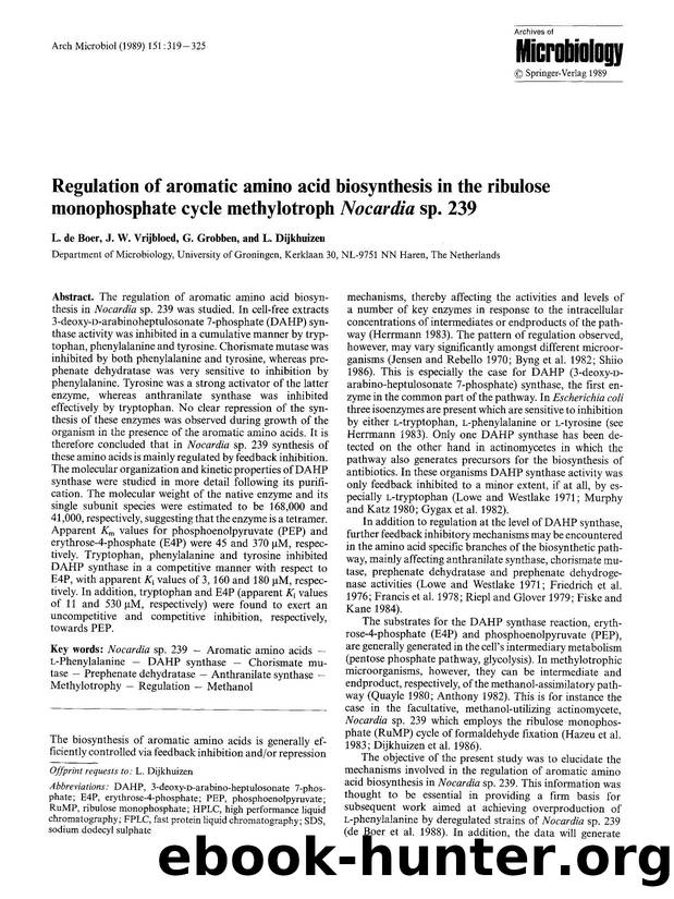 Regulation of aromatic amino acid biosynthesis in the ribulose monophosphate cycle methylotroph <Emphasis Type="Italic">Nocardia<Emphasis> sp. 239 by Unknown