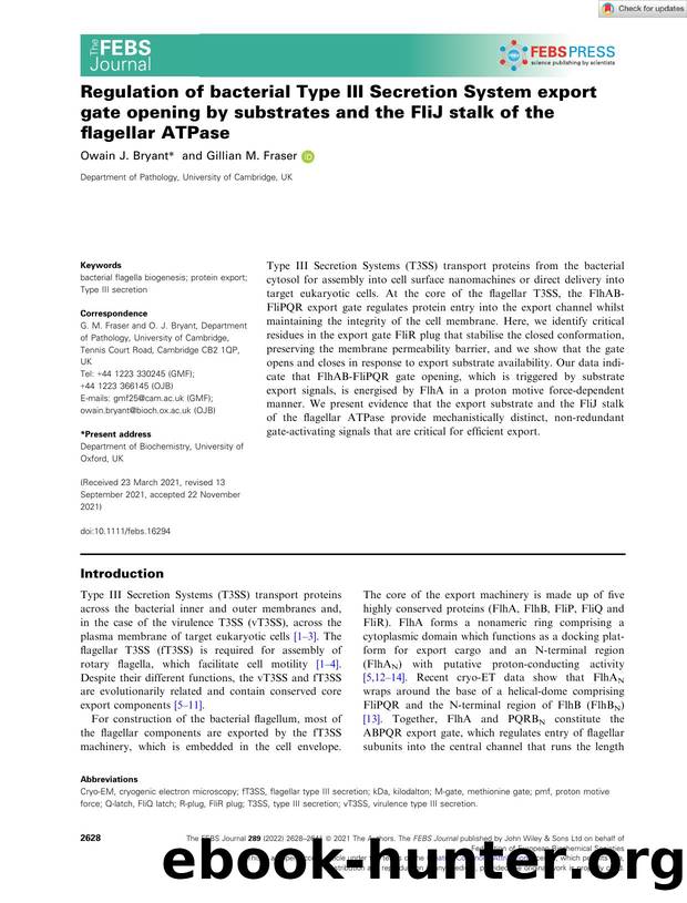 Regulation of bacterial Type III Secretion System export gate opening by substrates and the FliJ stalk of the flagellar ATPase by Unknown