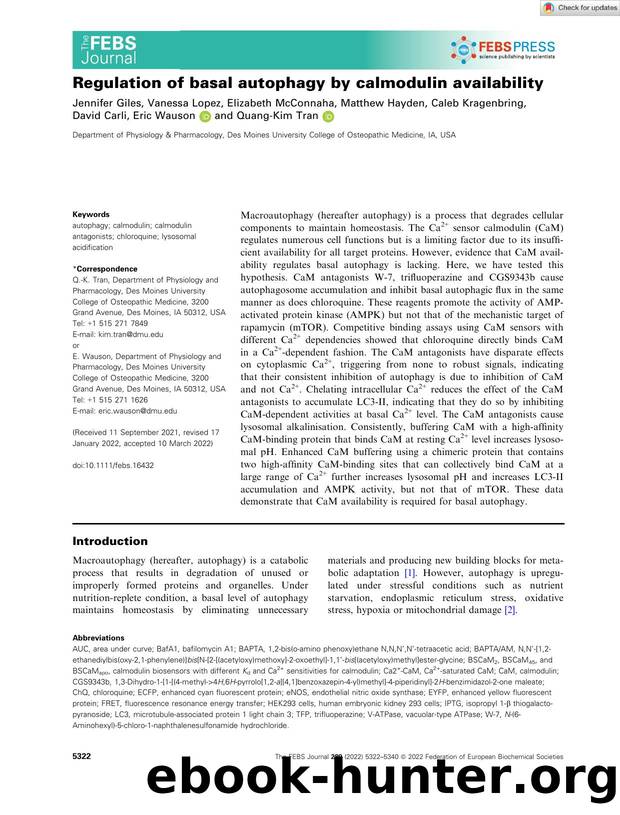 Regulation of basal autophagy by calmodulin availability by Unknown