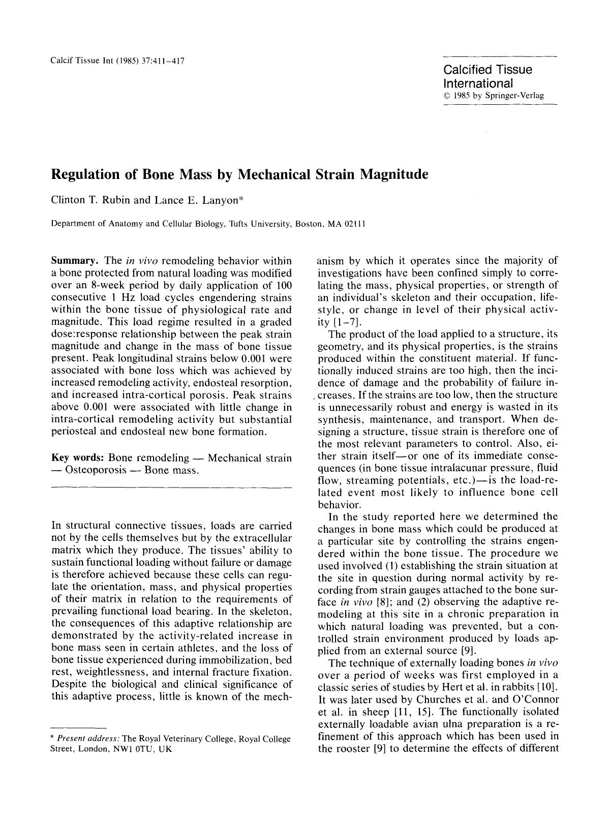 Regulation of bone mass by mechanical strain magnitude by Unknown