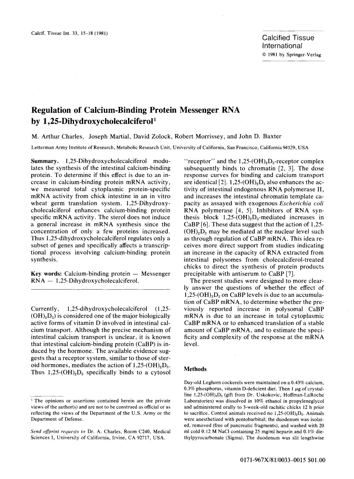 Regulation of calcium-binding protein messenger RNA by 1,25-dihydroxycholecalciferol by Unknown