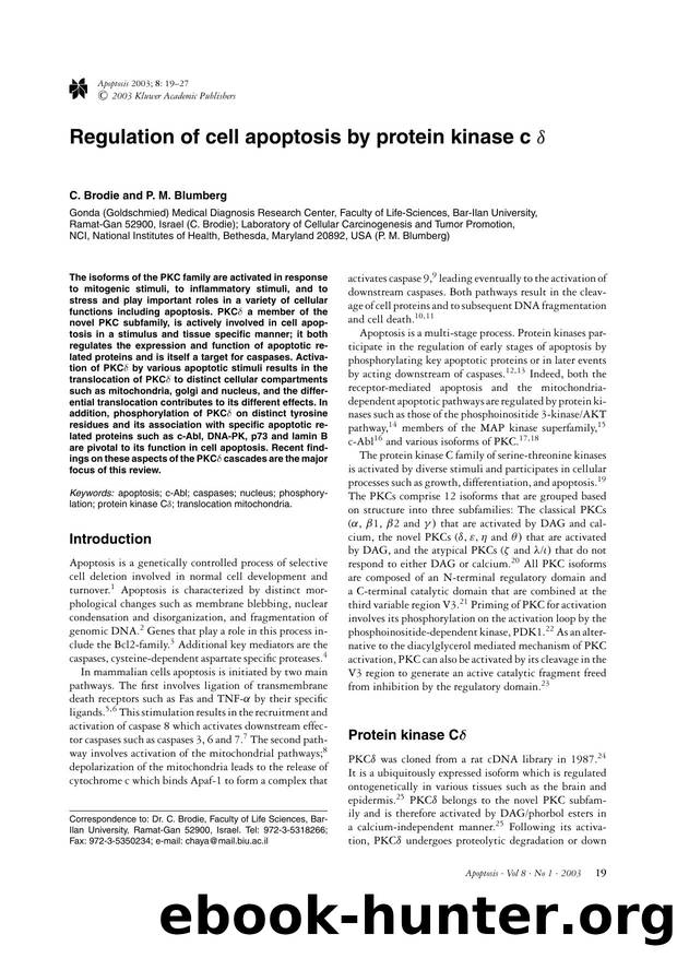 Regulation of cell apoptosis by protein kinase c &#x03B4; by Unknown