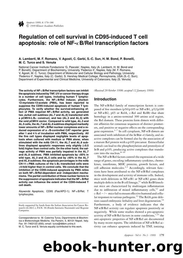 Regulation of cell survival in CD95-induced T cell apoptosis: role of NF-&#x03BA;BRel transcription factors by Unknown