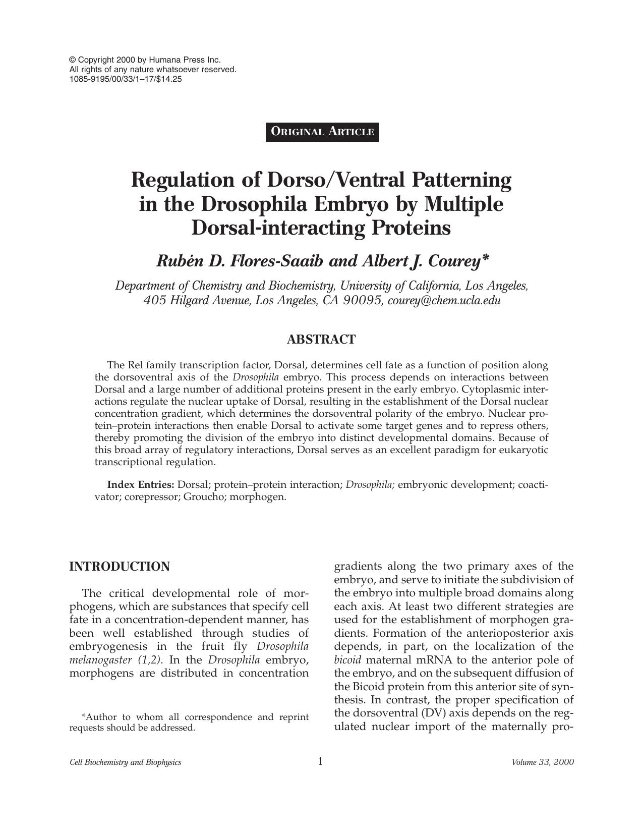 Regulation of dorsoventral patterning in the drosophila embryo by multiple dorsal-interacting proteins by Unknown