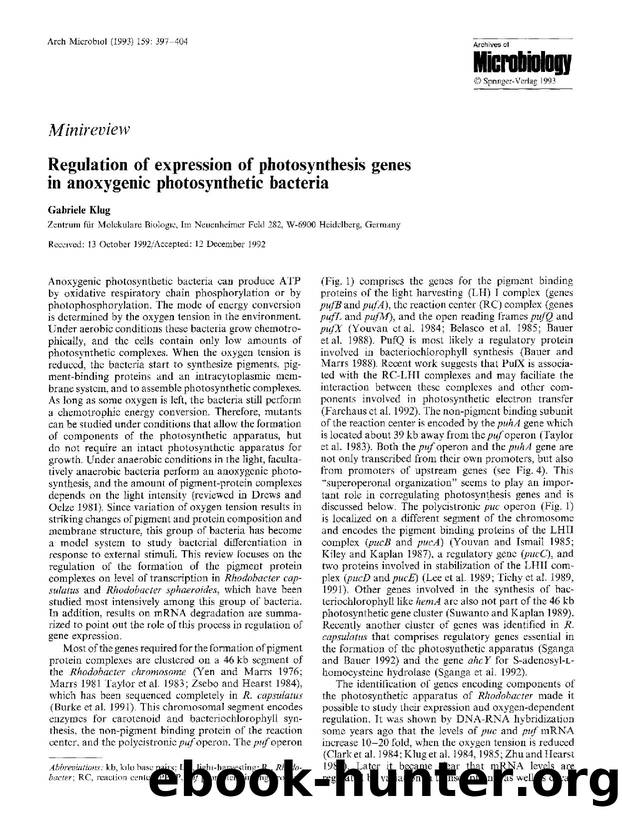 Regulation of expression of photosynthesis genes in anoxygenic photosynthetic bacteria by Unknown