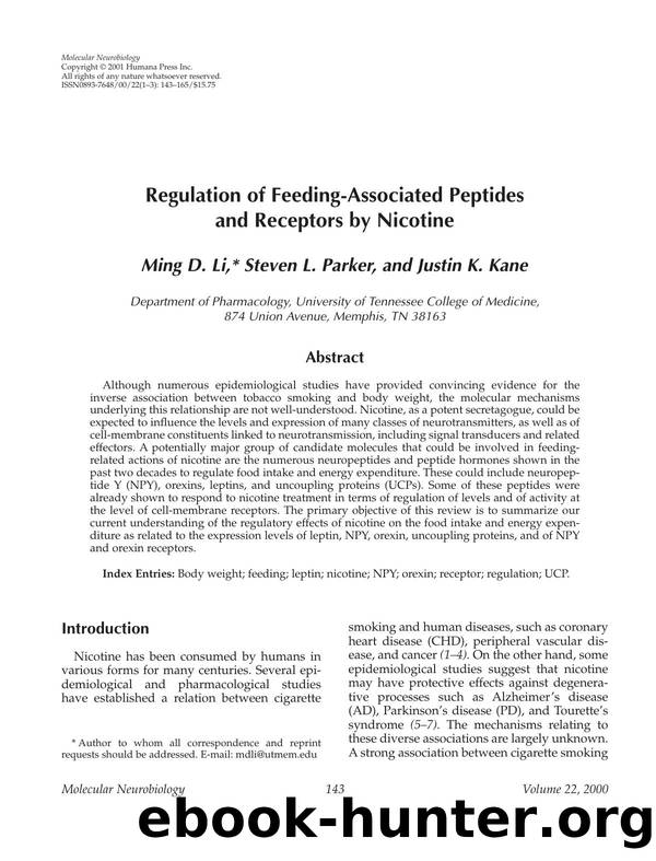 Regulation of feeding-associated peptides and receptors by nicotine by Unknown