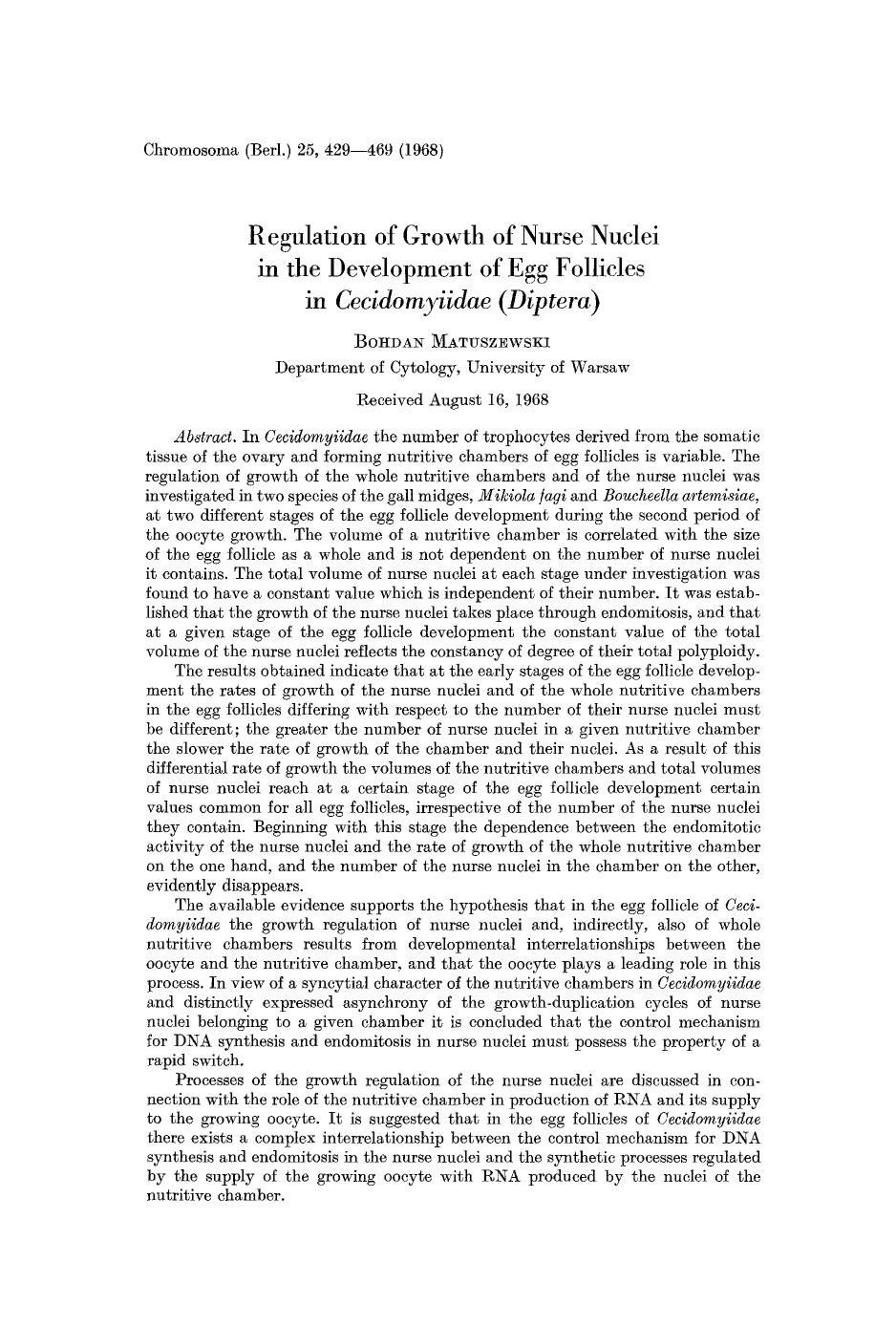 Regulation of growth of nurse nuclei in the development of egg follicles in <Emphasis Type="Italic">Cecidomyiidae (Diptera) <Emphasis> by Unknown