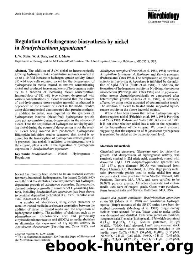 Regulation of hydrogenase biosynthesis by nickel in <Emphasis Type="Italic">Bradyrhizobium japonicum<Emphasis> by Unknown