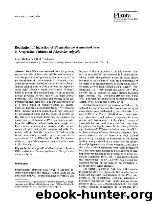 Regulation of induction of phenylalanine ammonia-lyase in suspension cultures of <Emphasis Type="Italic">Phaseolus vulgaris<Emphasis> by Unknown
