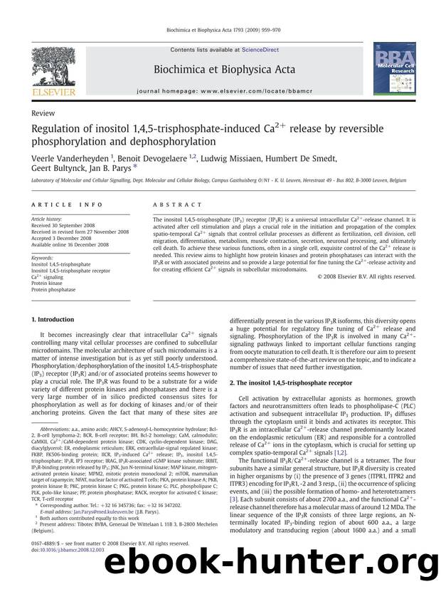 Regulation of inositol 1,4,5-trisphosphate-induced Ca2+ release by reversible phosphorylation and dephosphorylation by unknow