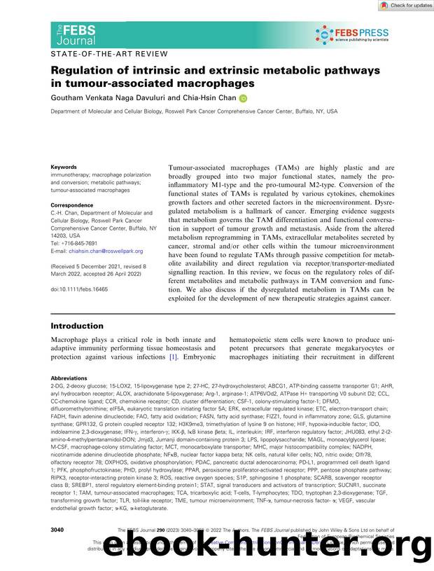 Regulation of intrinsic and extrinsic metabolic pathways in tumourâassociated macrophages by Unknown