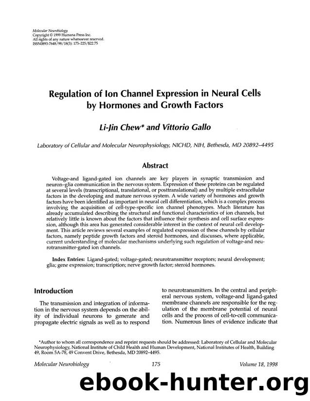 Regulation of ion channel expression in neural cells by hormones and growth factors by Unknown