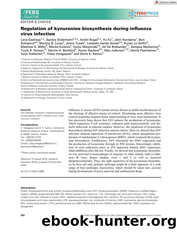 Regulation of kynurenine biosynthesis during influenza virus infection by Unknown