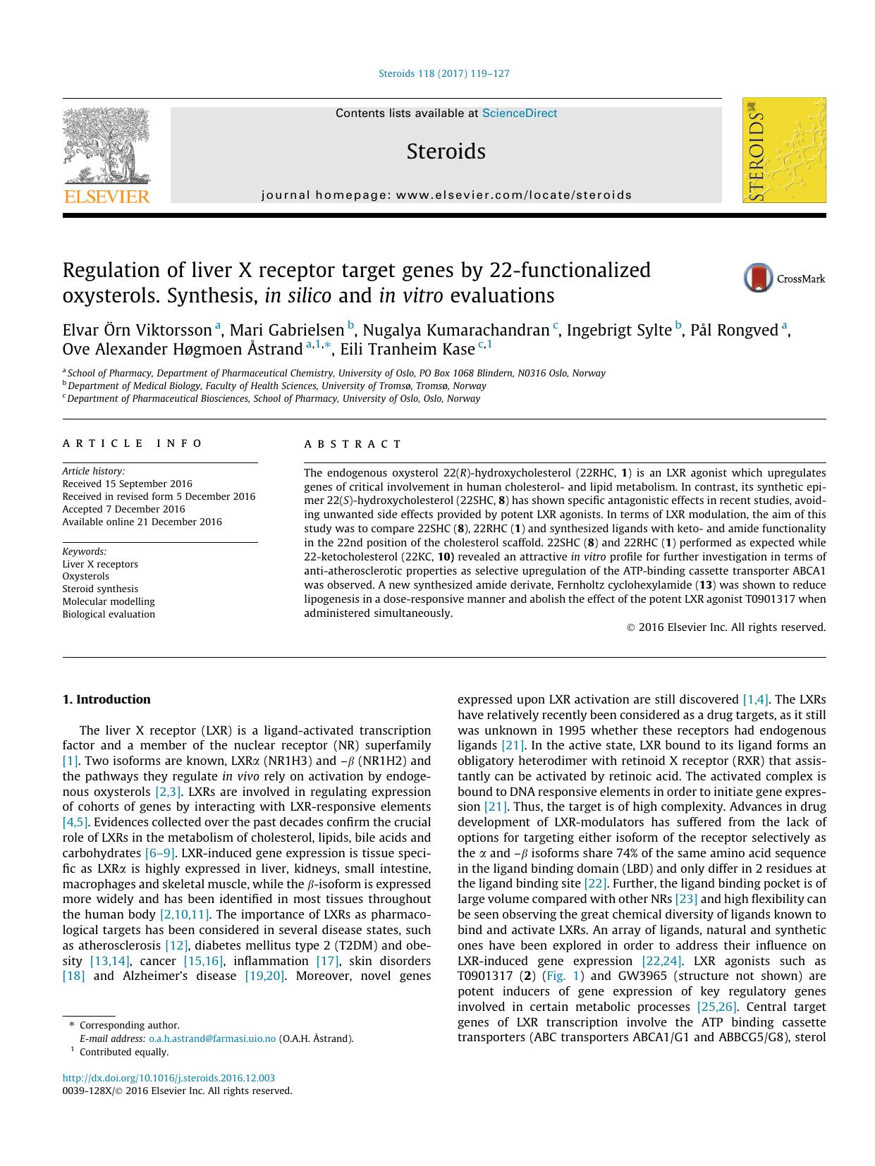 Regulation of liver X receptor target genes by 22-functionalized oxysterols. Synthesis, in silico and in vitro evaluations by unknow