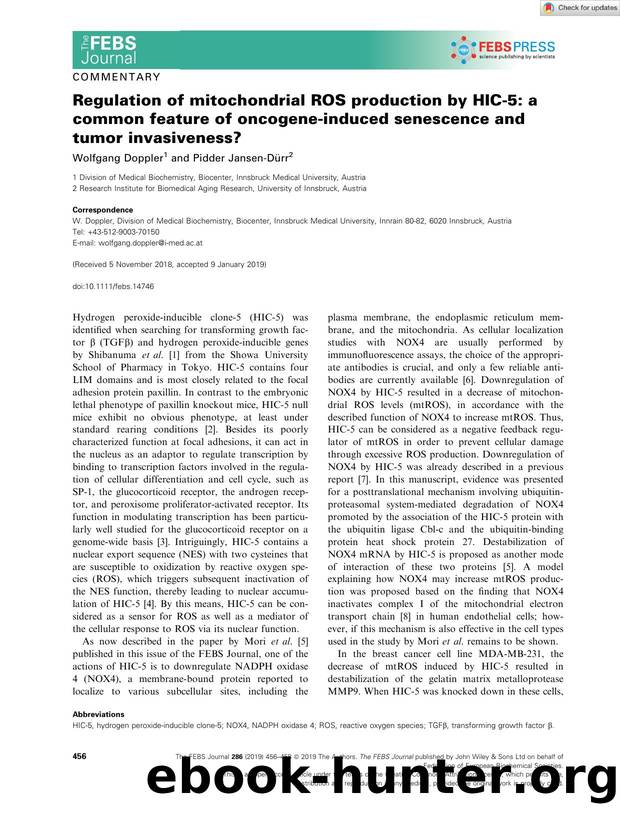Regulation of mitochondrial ROS production by HICâ5: a common feature of oncogeneâinduced senescence and tumor invasiveness? by Unknown