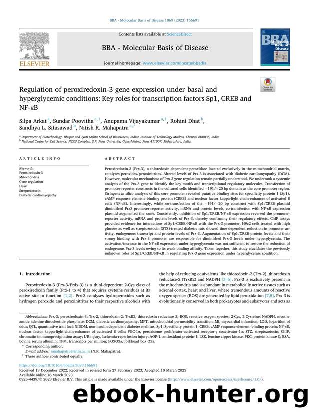 Regulation of peroxiredoxin-3 gene expression under basal and hyperglycemic conditions: Key roles for transcription factors Sp1, CREB and NF-ÎºB by unknow