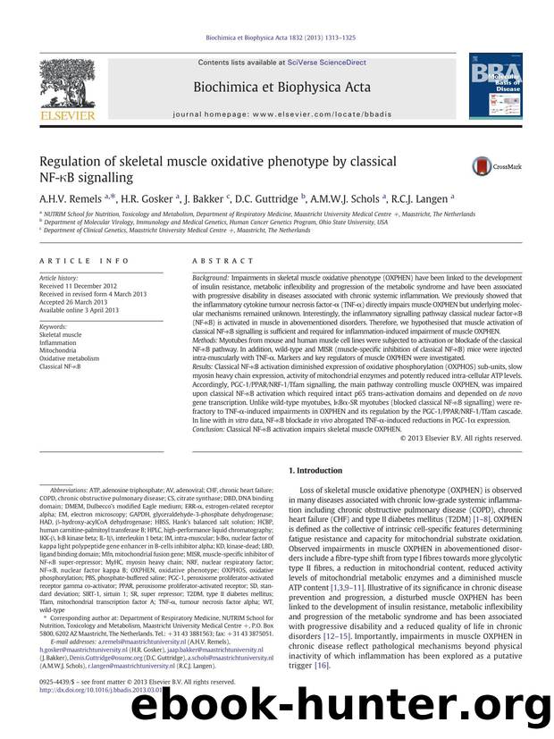 Regulation of skeletal muscle oxidative phenotype by classical NF-ÎºB signalling by A.H.V. Remels & H.R. Gosker & J. Bakker & D.C. Guttridge & A.M.W.J. Schols & R.C.J. Langen