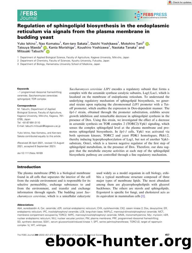 Regulation of sphingolipid biosynthesis in the endoplasmic reticulum via signals from the plasma membrane in budding yeast by Unknown
