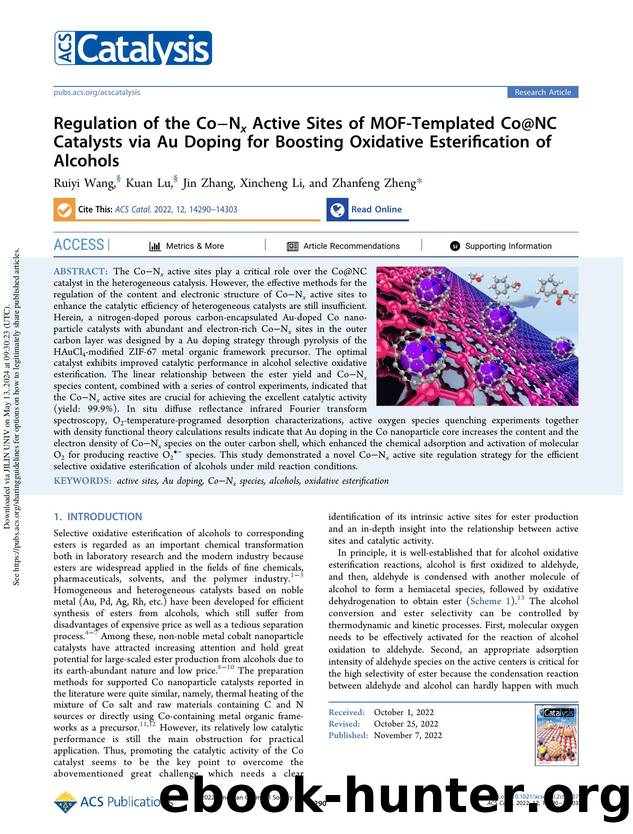 Regulation of the CoâNx Active Sites of MOF-Templated Co@NC Catalysts via Au Doping for Boosting Oxidative Esterification of Alcohols by Ruiyi Wang Kuan Lu Jin Zhang Xincheng Li & Zhanfeng Zheng