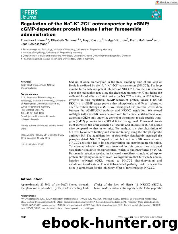 Regulation of the Na+âK+â2Clâ cotransporter by cGMPcGMPâdependent protein kinase I after furosemide administration by Unknown