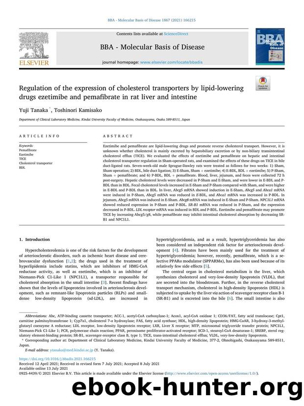 Regulation of the expression of cholesterol transporters by lipid-lowering drugs ezetimibe and pemafibrate in rat liver and intestine by Yuji Tanaka & Toshinori Kamisako