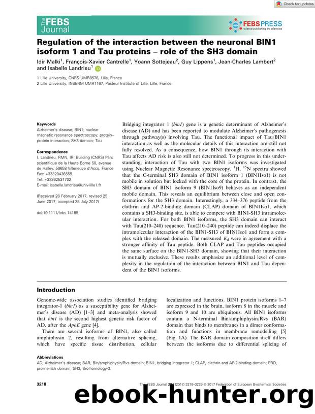 Regulation of the interaction between the neuronal BIN1 isoform 1 and Tau proteins â role of the SH3 domain by Unknown