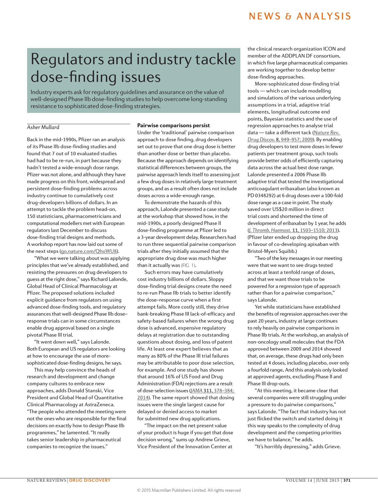 Regulators and industry tackle dose-finding issues by Asher Mullard