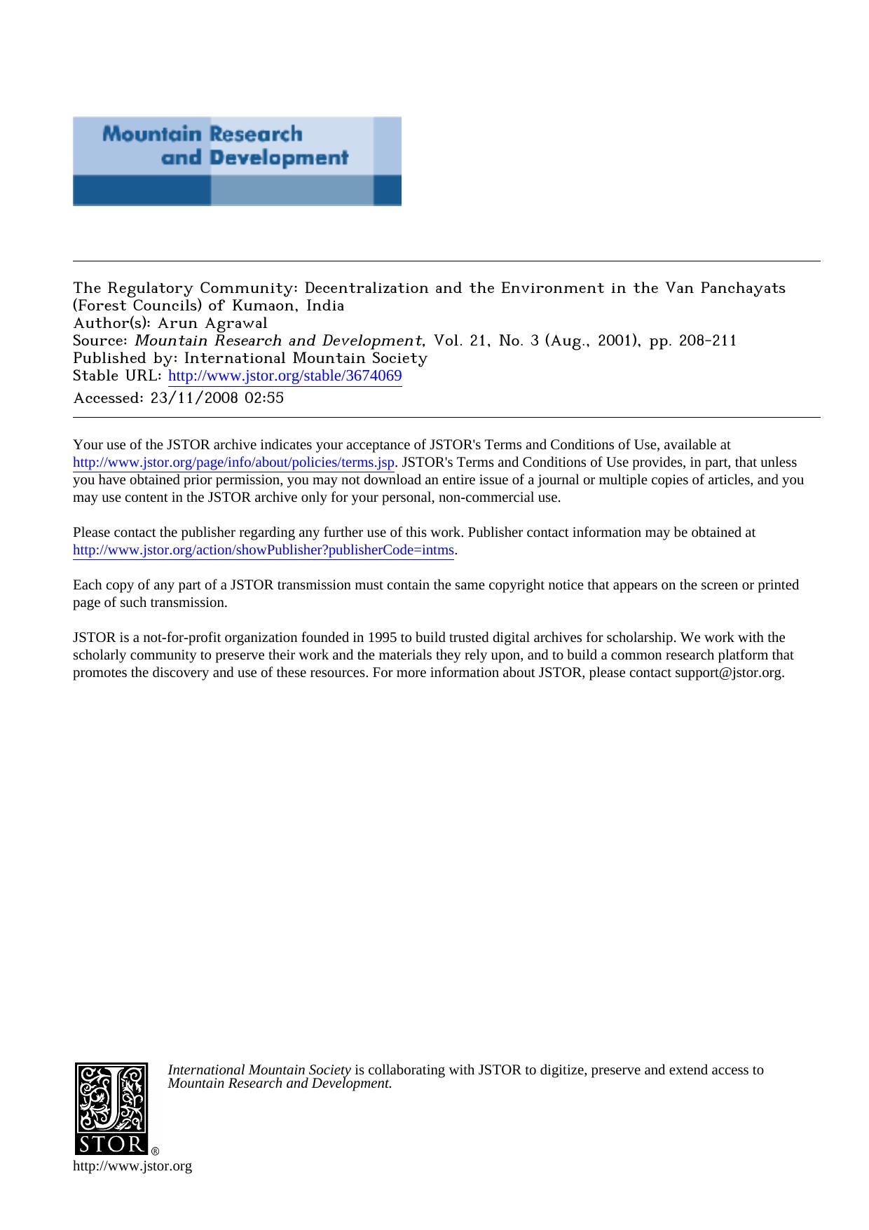 Regulatory Community [Decentralization and The Environment In The Van Panchayats Of Kumaon, India] by Unknown