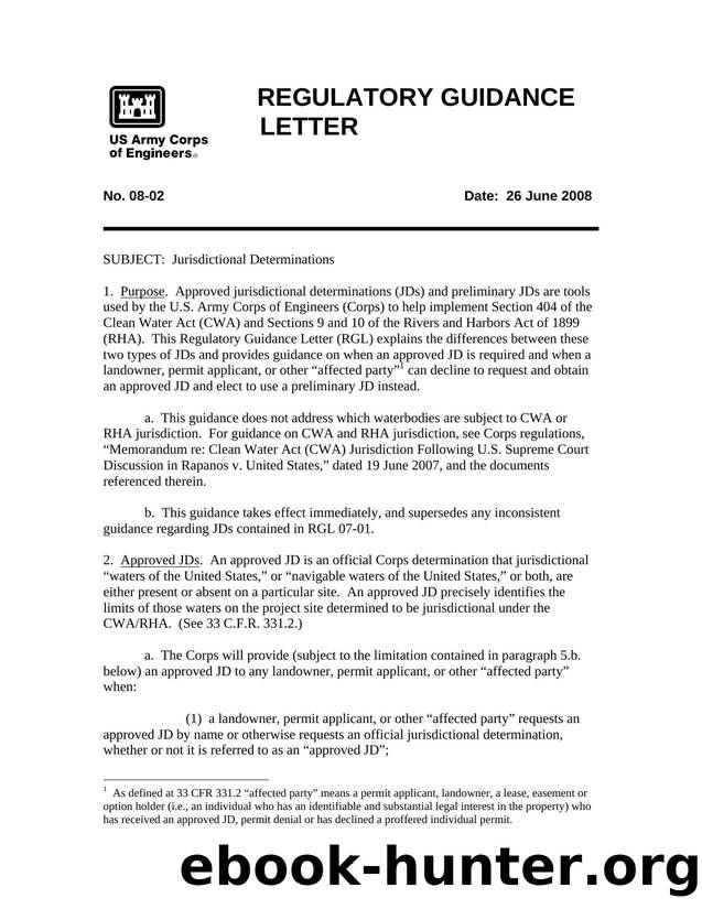 Regulatory Guidance Letter 08-02, Jurisdiction Determinations by S0CWODBO