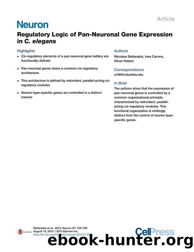 Regulatory Logic of Pan-Neuronal Gene Expression in C.&nbsp;elegans by Nikolaos Stefanakis & Ines Carrera & Oliver Hobert