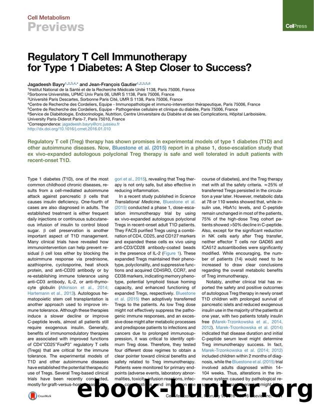 Regulatory T Cell Immunotherapy for Type 1 Diabetes: A Step Closer to Success? by Jagadeesh Bayry & Jean-François Gautier