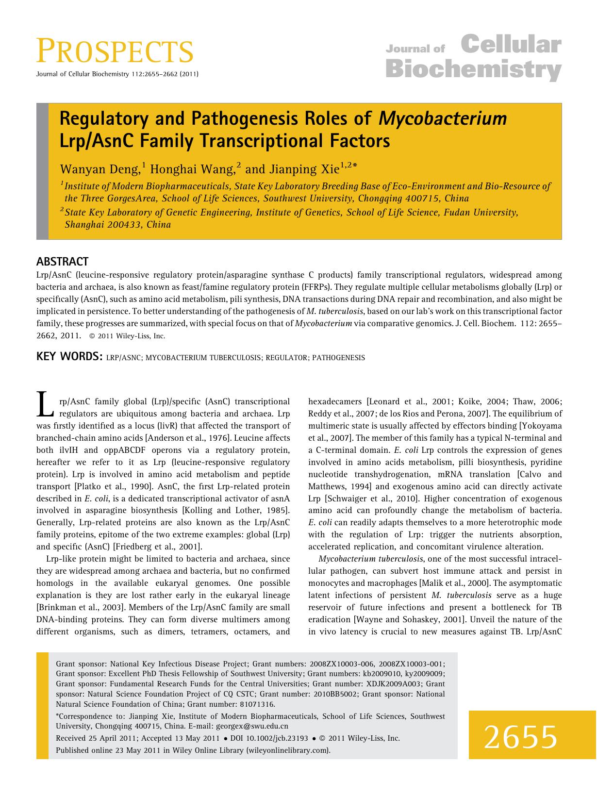 Regulatory and pathogenesis roles of Mycobacterium LrpAsnC family transcriptional factors by Unknown