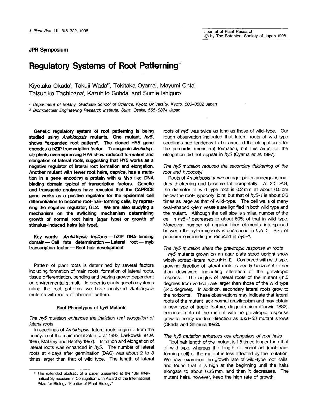 Regulatory systems of root patterning by Unknown