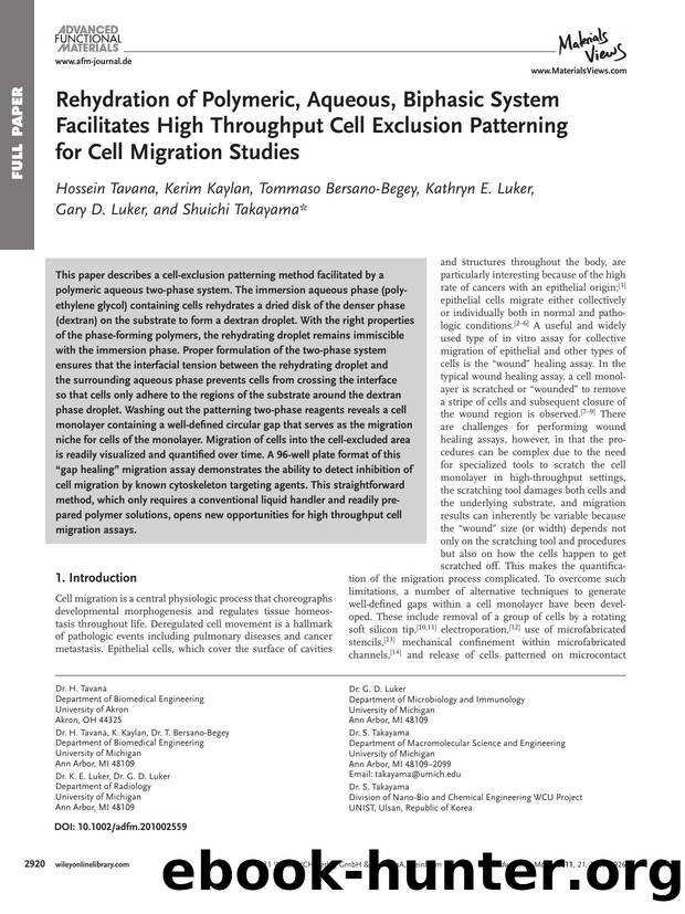 Rehydration of Polymeric, Aqueous, Biphasic System Facilitates High Throughput Cell Exclusion Patterning for Cell Migration Studies by wcu