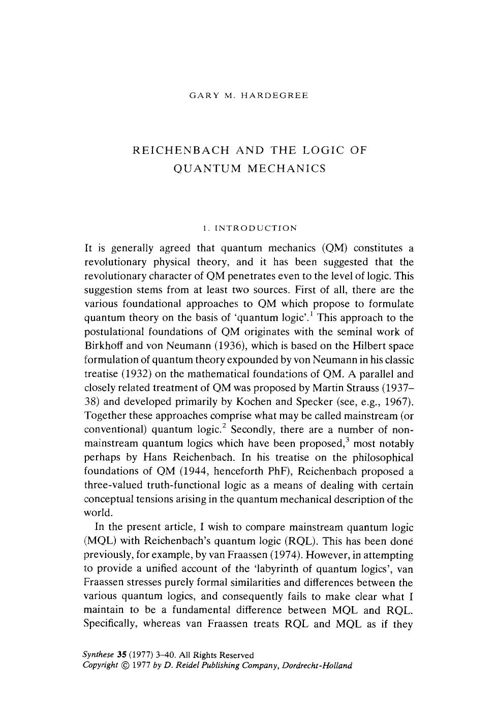 Reichenbach and the logic of quantum mechanics by Unknown