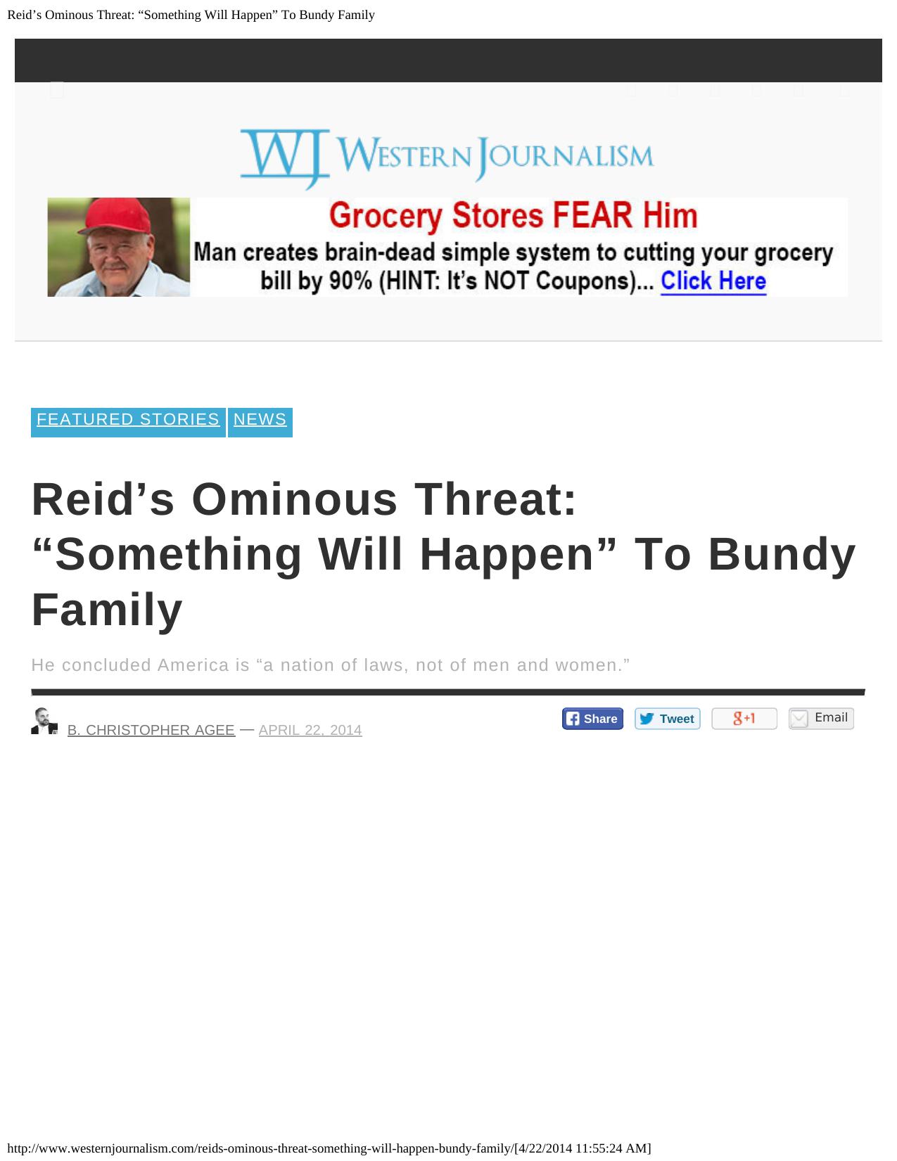 Reid’s Ominous Threat: “Something Will Happen” To Bundy Family by Unknown