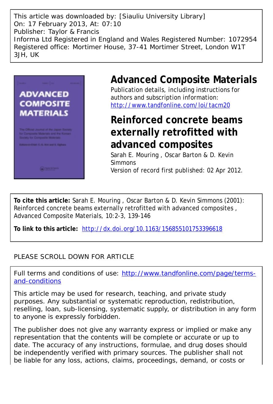 Reinforced concrete beams externally retrofitted with advanced composites by Sarah E. Mouring Oscar Barton & D. Kevin Simmons