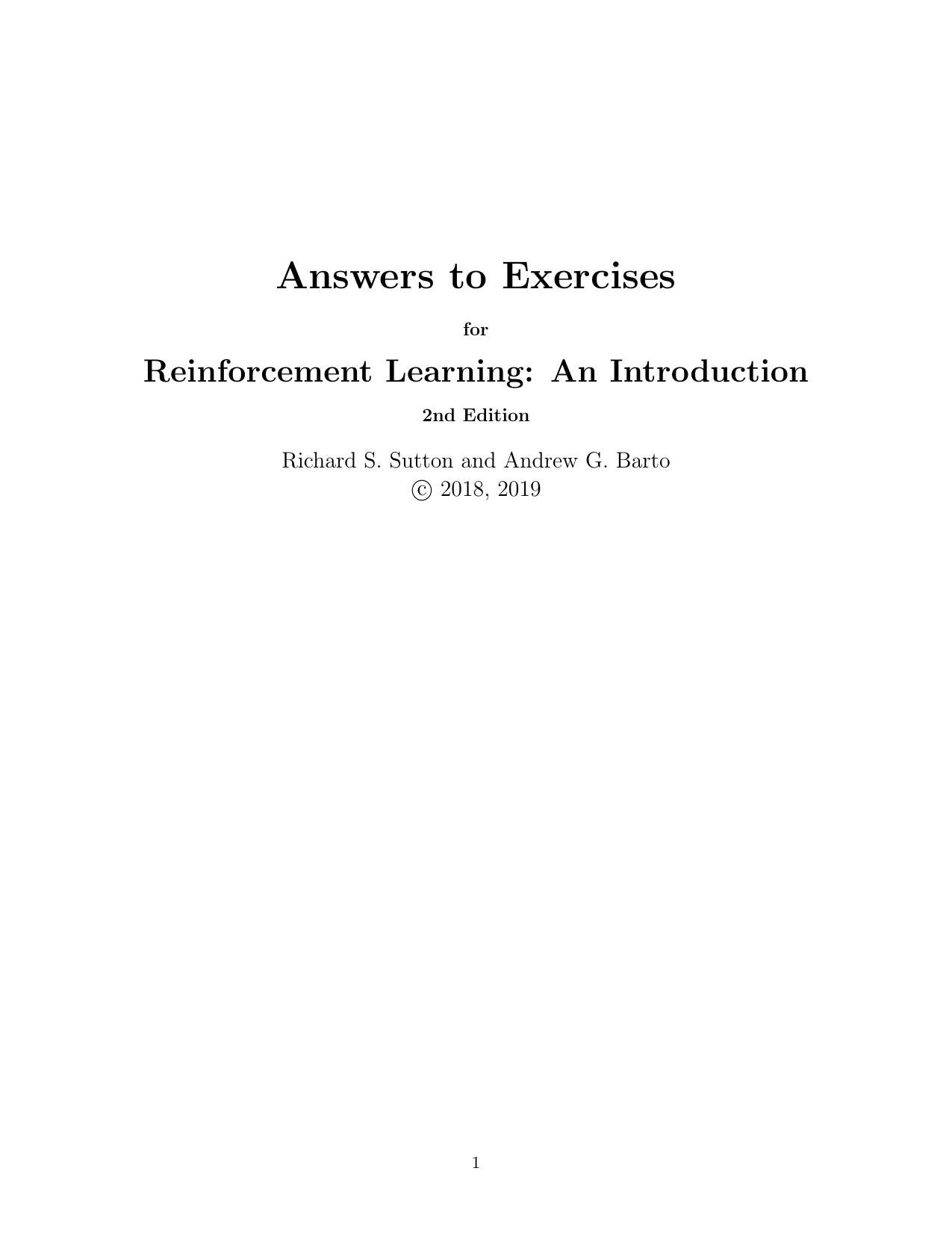 Reinforcement Learning, second edition: An Introduction (Solutions) (Instructor's Solution Manual) by Richard S. Sutton Andrew G. Barto