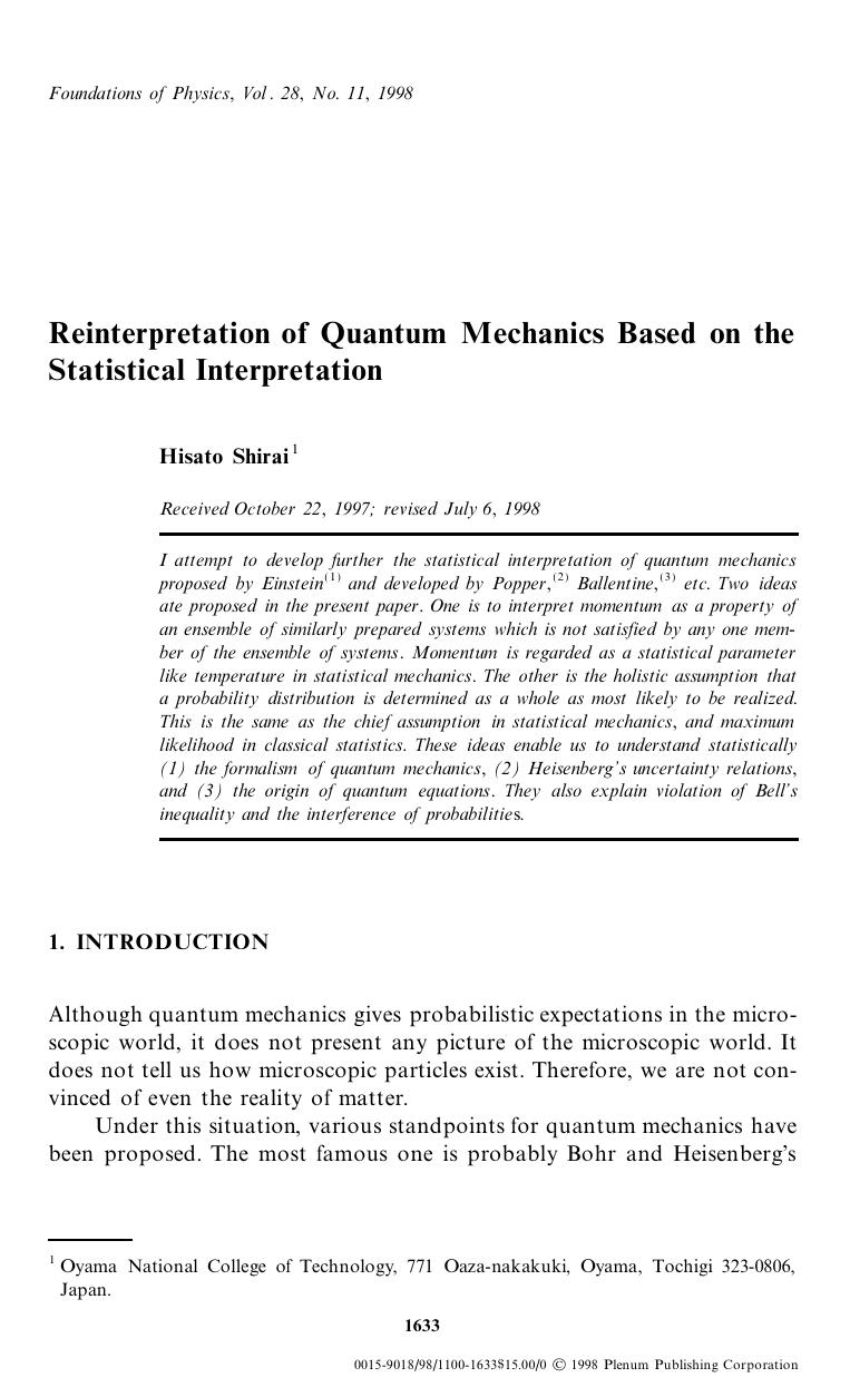 Reinterpretation of Quantum Mechanics Based on the Statistical Interpretation by Unknown