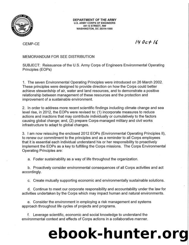 Reissuance of the U.S. Army Corps of Engineers Environmental Operating Principles (EOPs) by Unknown
