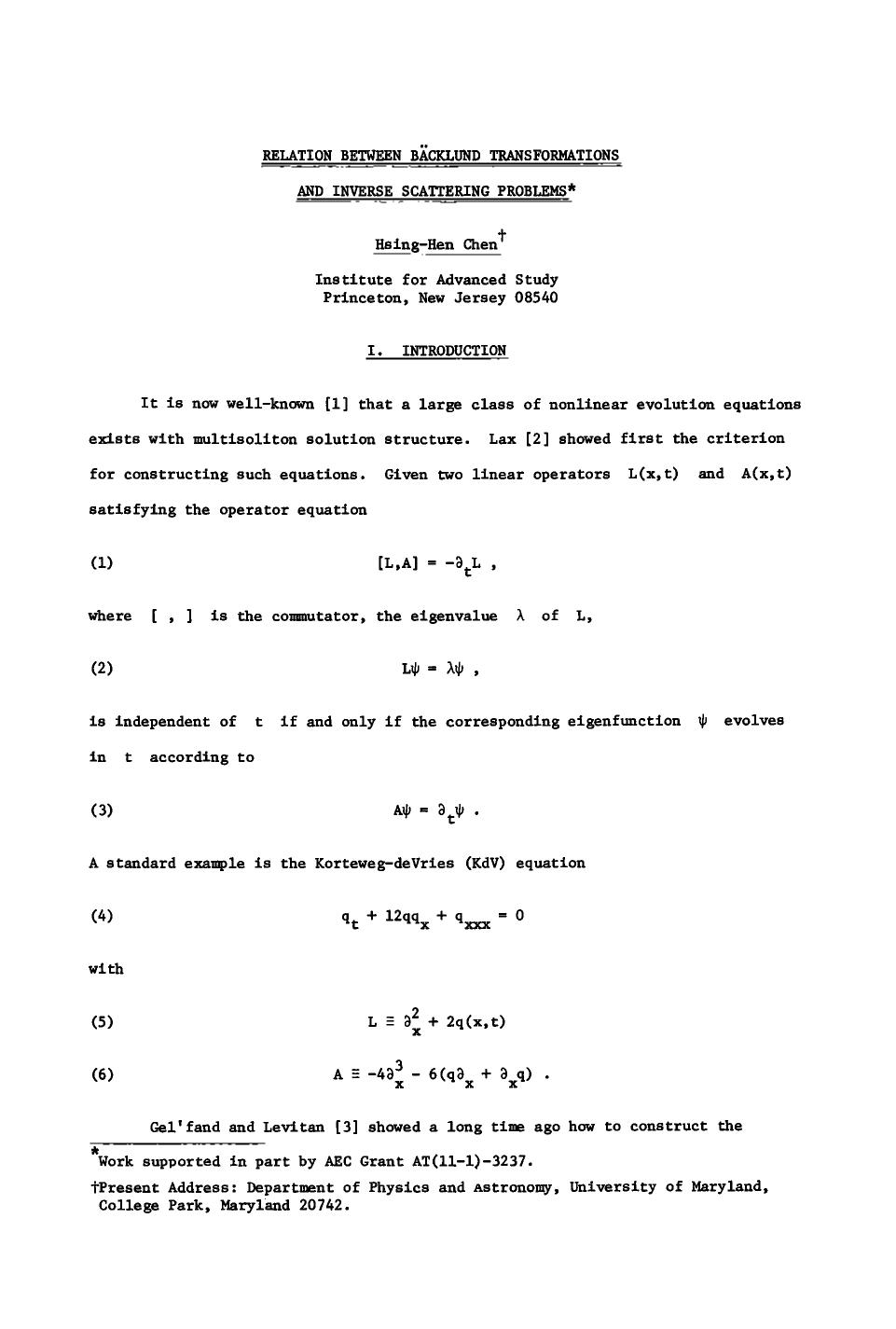 Relation between Bäcklund transformations and inverse scattering problems by Unknown