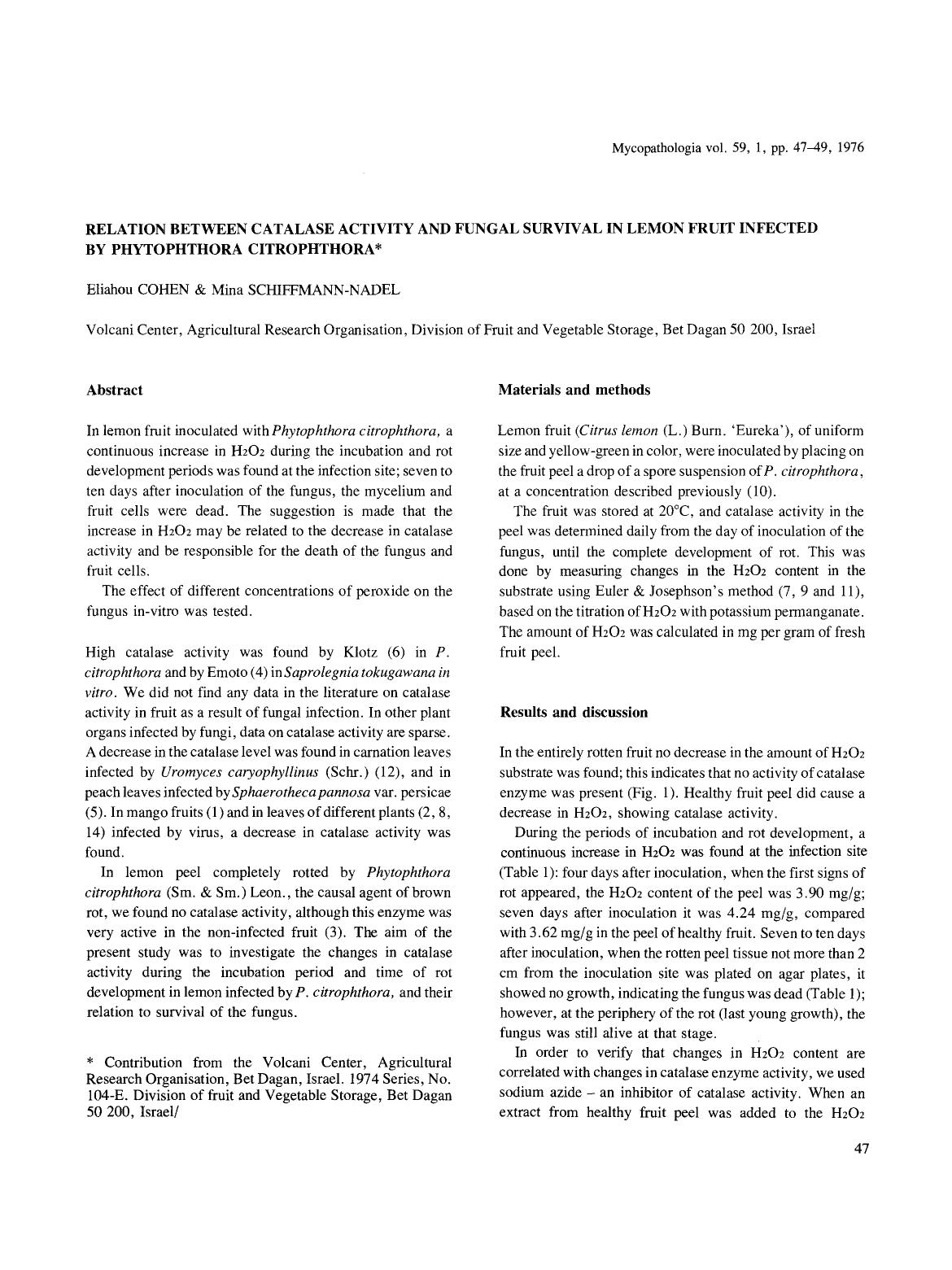 Relation between catalase activity and fungal survival in lemon fruit infected by Phytophthora citrophthora by Unknown