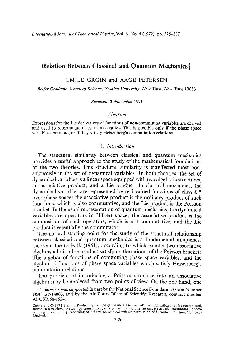 Relation between classical and quantum mechanics by Unknown