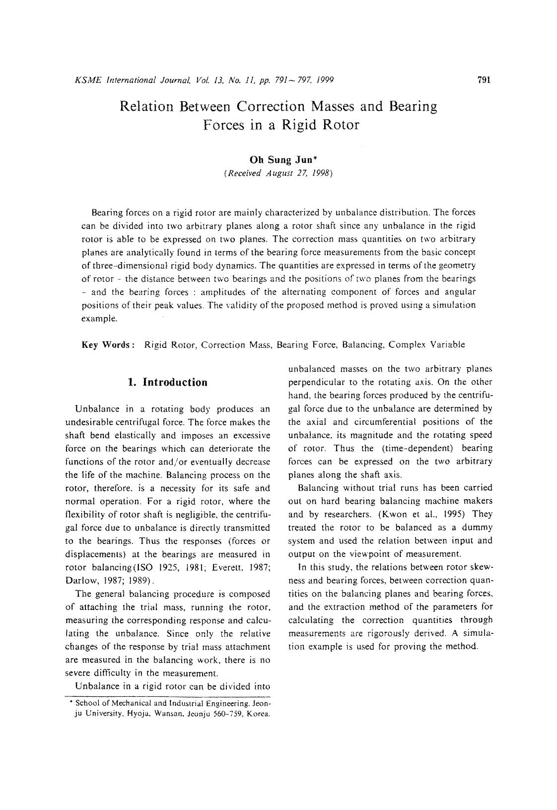 Relation between correction masses and bearing forces in a rigid rotor by Unknown