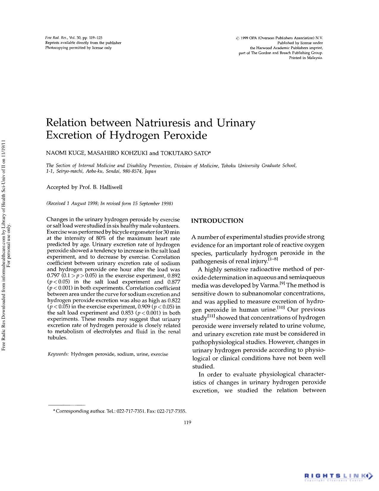 Relation between natriuresis and urinary excretion of hydrogen peroxide by Naomi Kuge Masahiro Kohzuki & Tokutaro Sato
