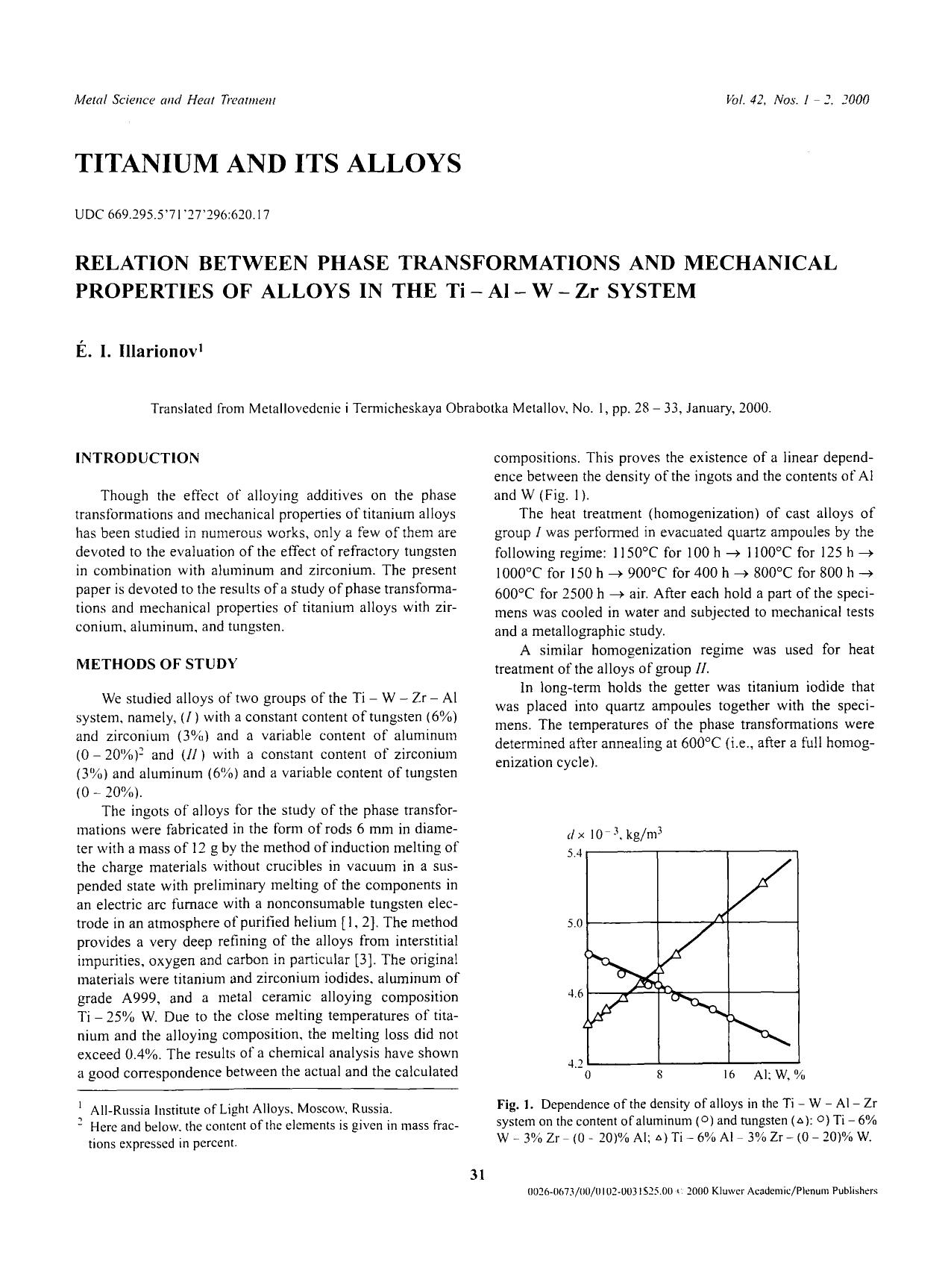 Relation between phase transformations and mechanical properties of alloys in the Ti−Al−W−Zr system by Unknown