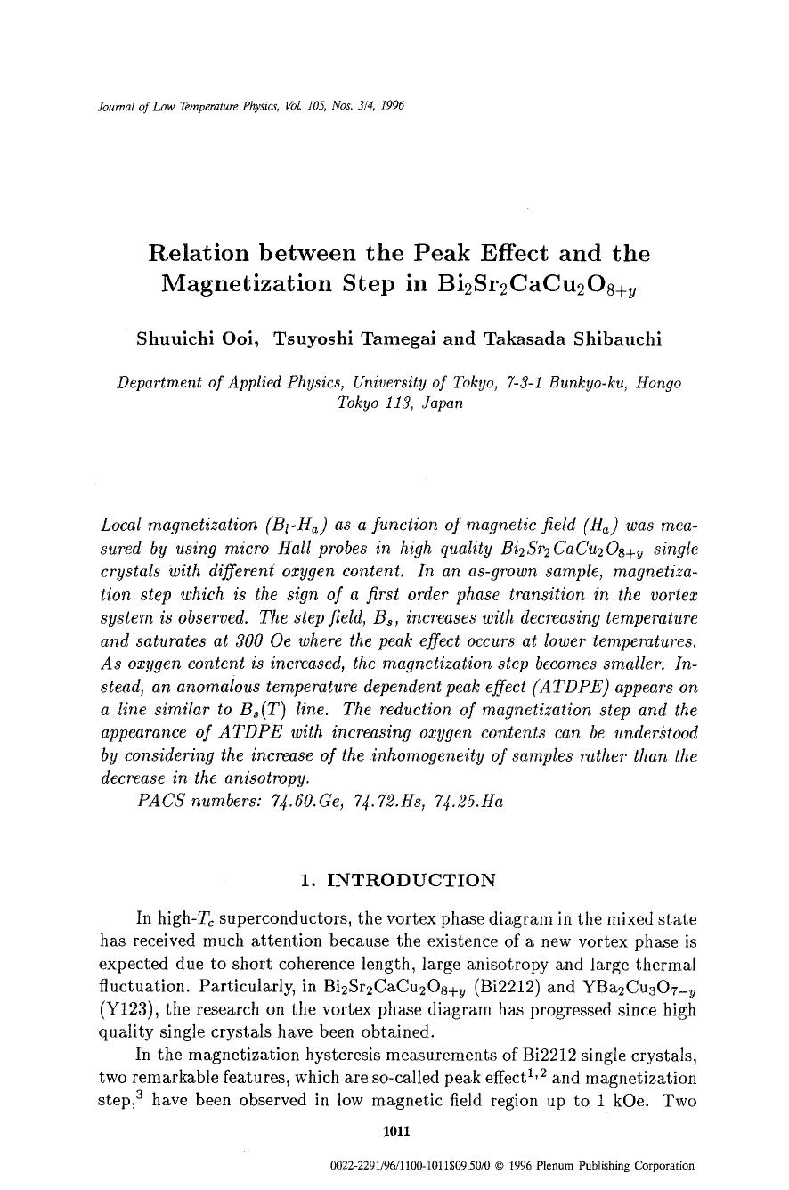 Relation between the peak effect and the magnetization step in Bi <Subscript>2 <Subscript>Sr <Subscript>2 <Subscript>CaCu <Subscript>2 <Subscript>O <Subscript>yyy <Subscript> by Unknown