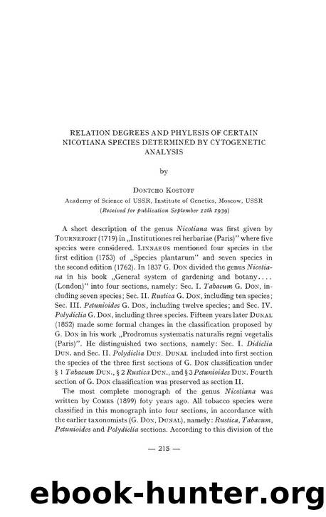 Relation degrees and phylesis of certain nicotiana species determined by cytogenetic analysis by Unknown